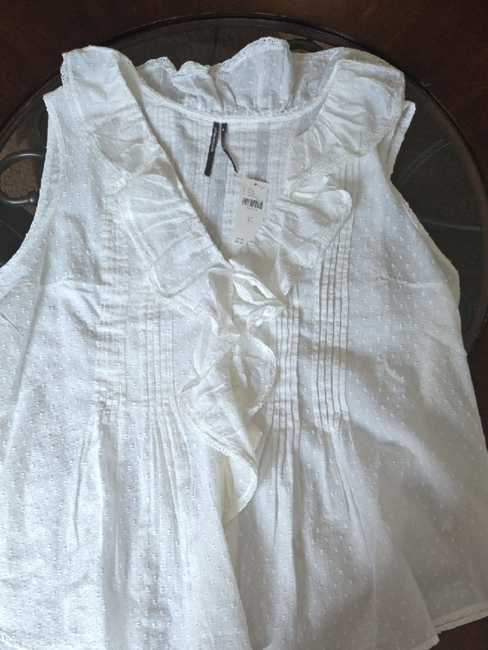 Anthropologie White Textured Sleeveless Top with Ribbon Trim - Picture 4 of 7